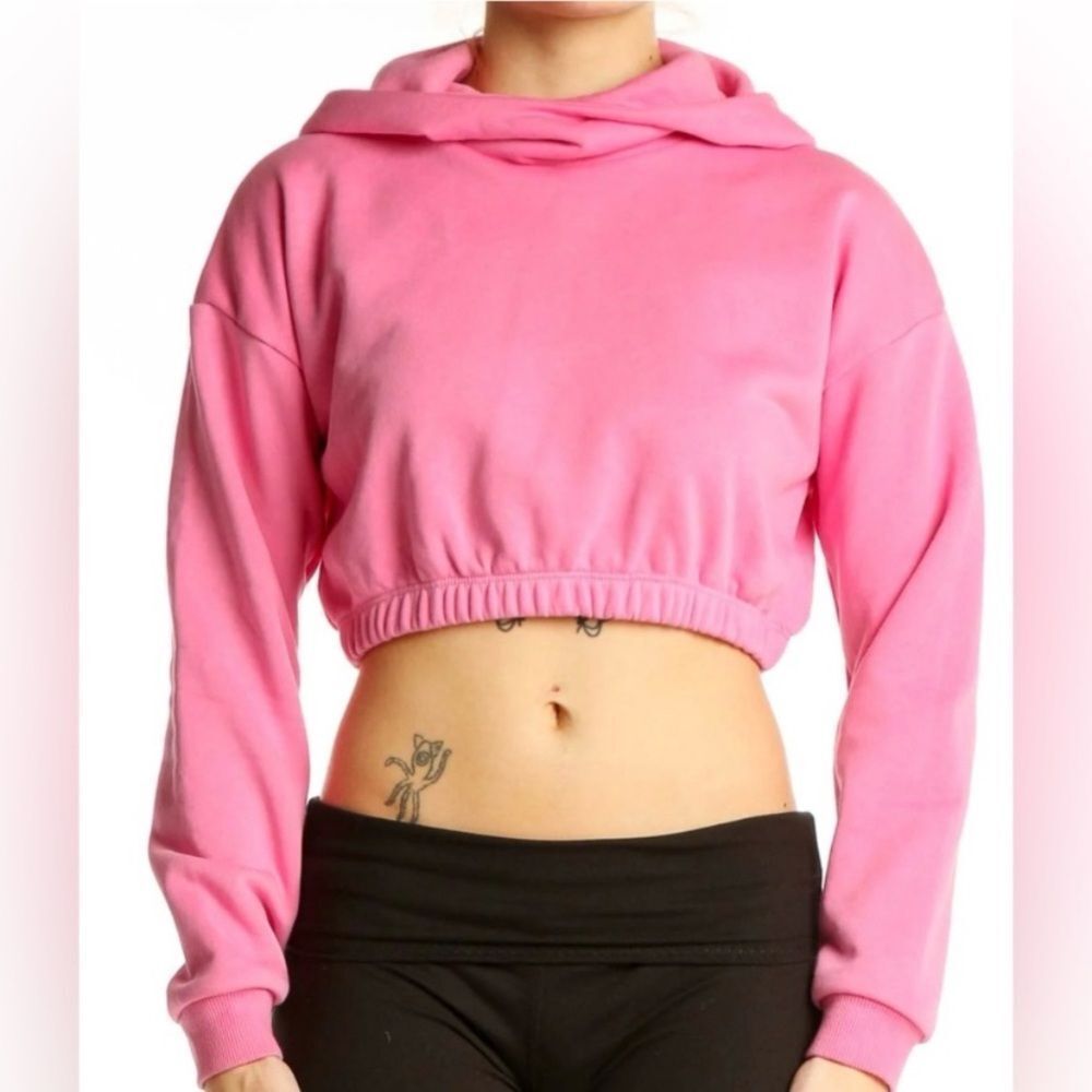 NAKED WARDROBE Sweatshirt NEW Hoodie Cropped Bubblegum Pink Size Large